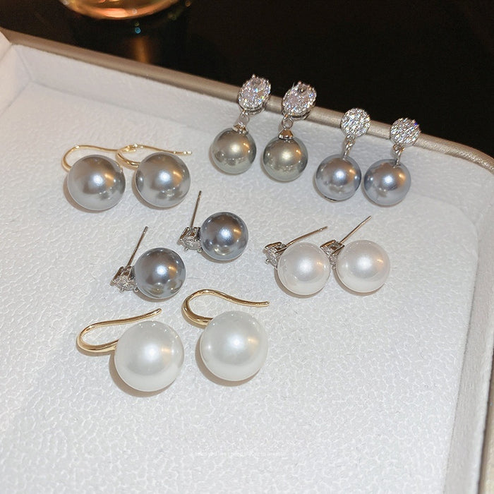 Geometric Zircon Faux Pearl Hoop Earrings For Women Minimalist Silver Pin Elegant Style