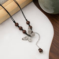 New Chinese Ethnic Butterfly Pendant Necklace, Vintage Beaded Round Collarbone Chain Jewelry view 4