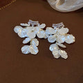 French Elegant Shell Square Zircon Pearl Tassel Drop Earrings With Silver Needle view 4