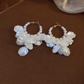 French Elegant Shell Square Zircon Pearl Tassel Drop Earrings With Silver Needle view 3
