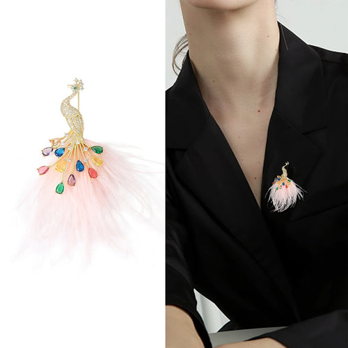 Alloy Rhinestone Peacock Brooch Pin For Coats Suits And Lapels