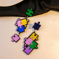 Colorful Puzzle Piece Asymmetric Acrylic Drop Earrings For Women Cute Cartoon Statement Earrings view 1