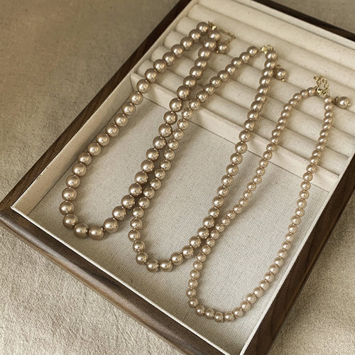 French Vintage Faux Pearl Geometric Round Sweater Necklace For Women, Light Luxury Versatile Design