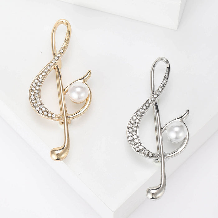 Alloy Rhinestone Music Note Lapel Pin For Suit Decoration Brooch