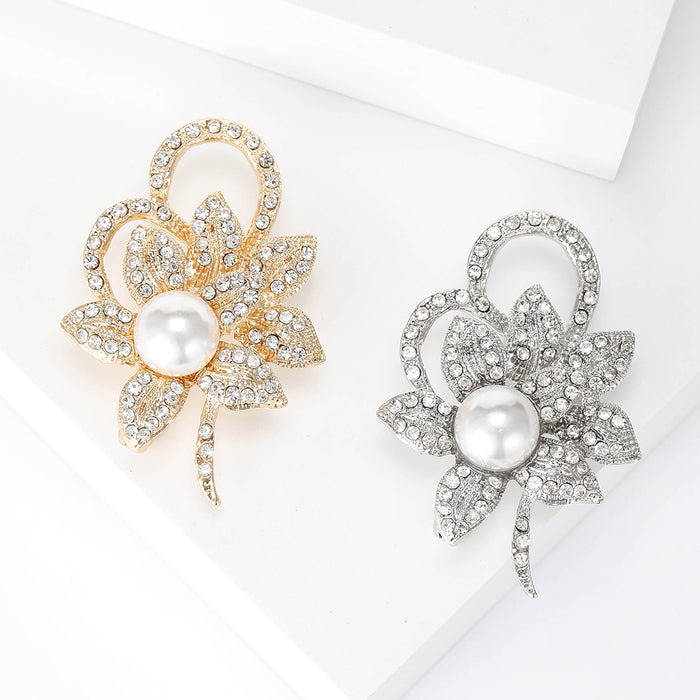 Alloy Sunflower Rhinestone Pearl Brooch Pin For Suits And Shawls