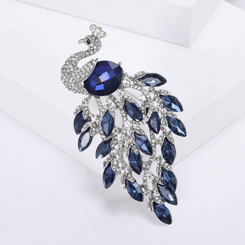 Vintage Alloy Enamel Rhinestone Peacock Brooch Pin For Suits And Coats