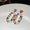 Korean Style Colorful Zircon Flower Oval Stud Earrings, Creative Forest Fashion Ear Jewelry view 4