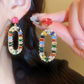 Korean Style Colorful Zircon Flower Oval Stud Earrings, Creative Forest Fashion Ear Jewelry view 1
