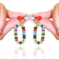 Korean Style Colorful Zircon Flower Oval Stud Earrings, Creative Forest Fashion Ear Jewelry view 2