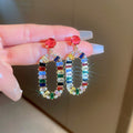 Korean Style Colorful Zircon Flower Oval Stud Earrings, Creative Forest Fashion Ear Jewelry view 3