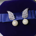 French Zircon Angel Wing Earrings With Faux Pearl Dangle Simple Versatile Jewelry view 3