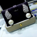 French Zircon Angel Wing Earrings With Faux Pearl Dangle Simple Versatile Jewelry view 2