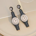 Creative Acrylic Wristwatch Clock Drops, Minimalist Geometric Round Dial Statement Earrings view 4