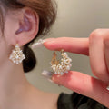 Gold Plated Alloy Pearl Hollow Geometric Ear Cuff Earrings With Silver Posts French OL Style view 1