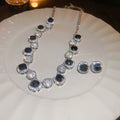 Alloy Rhinestone Geometric Square Stud Earrings And Necklace Jewelry Set Light Luxury Western Style view 3