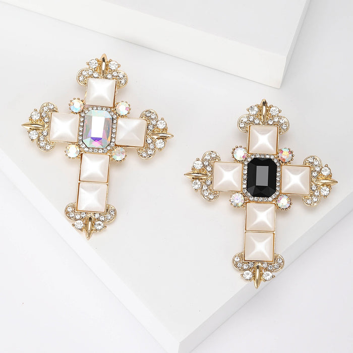 Alloy Rhinestone Cross Brooch Pin For Baroque Coat And Sweater Decoration