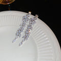 Zircon Leaf Long Tassel Drop Earrings With Silver Pin, European American Light Luxury Jewelry view 2