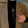 Light Luxury Camellia Zircon Enamel Adjustable Long Tassel Sweater Necklace view 3