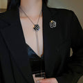 Light Luxury Camellia Zircon Enamel Adjustable Long Tassel Sweater Necklace view 1