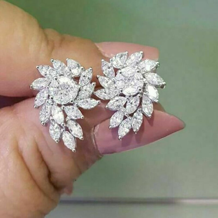 Korean Style Leaf Flower Marquise Zircon Earrings Simple Floral Petal Studs For Women