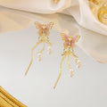 Elegant Forest Style Gradient Enamel Butterfly Pearl Rhinestone Long Asymmetric Chain Tassel Alloy Drop Earrings view 2
