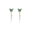 Elegant Forest Style Gradient Enamel Butterfly Pearl Rhinestone Long Asymmetric Chain Tassel Alloy Drop Earrings view 5