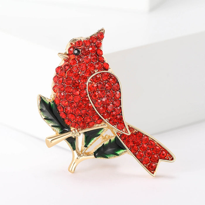 Alloy Rhinestone Red Bird Brooch Pin For Fashion Clothing Accessories