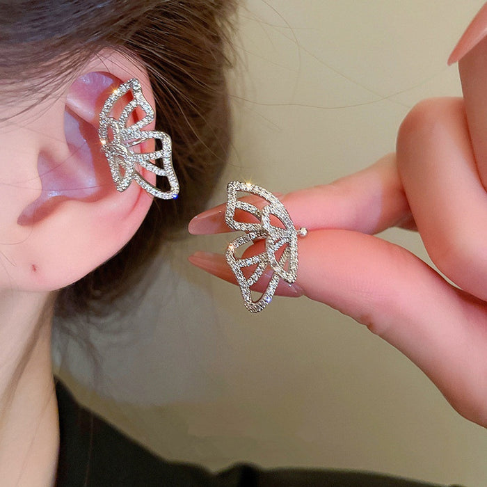 Light Luxury Butterfly Ear Cuff, No Piercing Sparkling Cartilage Clip Earrings For Women
