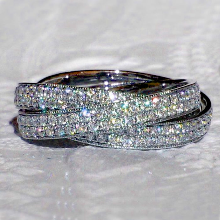 Multi Layer Pave Crown Simulated Ring For Women, Elegant Evening Banquet Jewelry Accessory