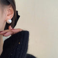 Korean Minimalist Faux Pearl Round Geometric Stud Earrings With Silver Posts For Women view 4