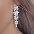Long Floral Drop Earrings For Women, Statement Bridal Dress Earrings With Face Slimming Style view 1