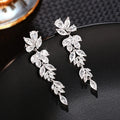 Long Floral Drop Earrings For Women, Statement Bridal Dress Earrings With Face Slimming Style view 3