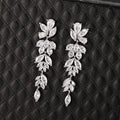 Long Floral Drop Earrings For Women, Statement Bridal Dress Earrings With Face Slimming Style view 4
