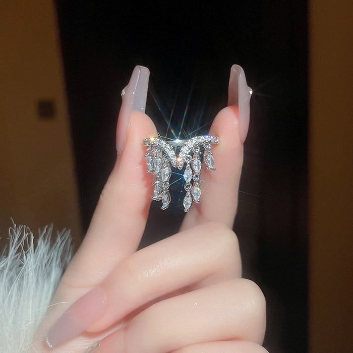 Korean Zircon Tassel Open Ring For Women