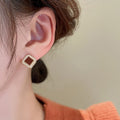 Hong Kong Style Vintage Geometric Square Faux Pearl Stud Earrings With Enamel Oil Drip Design view 3