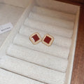Hong Kong Style Vintage Geometric Square Faux Pearl Stud Earrings With Enamel Oil Drip Design view 2