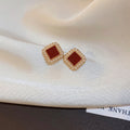 Hong Kong Style Vintage Geometric Square Faux Pearl Stud Earrings With Enamel Oil Drip Design view 4