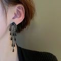 Zircon Geometric Long Tassel Drop Earrings With Silver Needle Dark Luxury European Style view 3