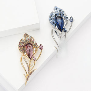 Alloy Rhinestone Feather Brooch Pin For Women's Suits And Cardigans