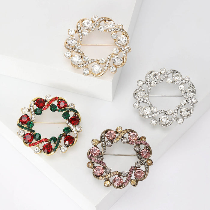 Alloy Rhinestone Floral Wreath Brooch Pin For Coats And Shawls