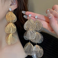 Copper Floral Rhinestone Hollow Flower Tassel Drop Earrings With Silver Needle Posts view 1