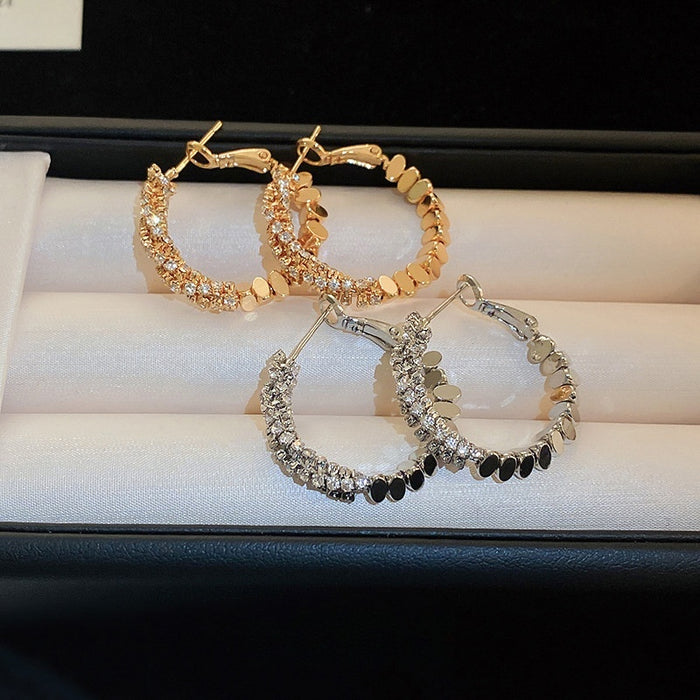 Copper Zircon Geometric Round Hoop Earrings For Women Light Luxury Minimalist Ear Jewelry