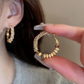 Copper Zircon Geometric Round Hoop Earrings For Women Light Luxury Minimalist Ear Jewelry view 4