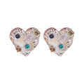 Sweet Cool Copper Heart Stud Earrings With Rhinestone Crinkle Metal Design For Women view 5