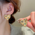 Sweet Cool Copper Heart Stud Earrings With Rhinestone Crinkle Metal Design For Women view 4