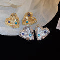 Sweet Cool Copper Heart Stud Earrings With Rhinestone Crinkle Metal Design For Women view 3