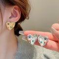 Sweet Cool Copper Heart Stud Earrings With Rhinestone Crinkle Metal Design For Women view 2