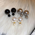 Light Luxury Faux Pearl Geometric Round Stud Earrings With Silver Pins Two-Way Elegant Design view 3