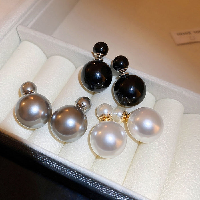 Light Luxury Faux Pearl Geometric Round Stud Earrings With Silver Pins Two-Way Elegant Design