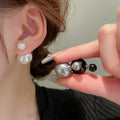 Light Luxury Faux Pearl Geometric Round Stud Earrings With Silver Pins Two-Way Elegant Design view 2